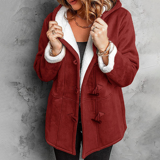 Women's Hooded Suede Coat with Plush Lining